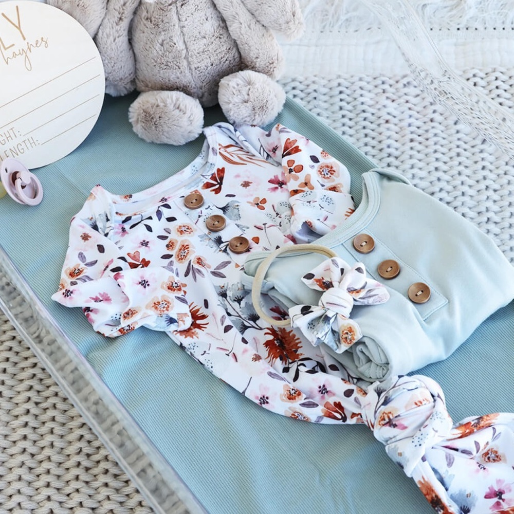 Caden Lane Lorelai’s Floral Newborn Baby Knot Gown Nb 0-3m